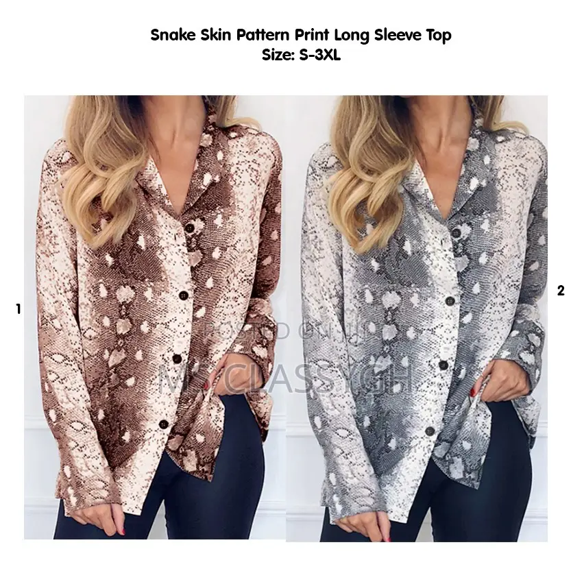 Snake Skin Pattern Print Long Sleeve Top Shirt, S-3xl