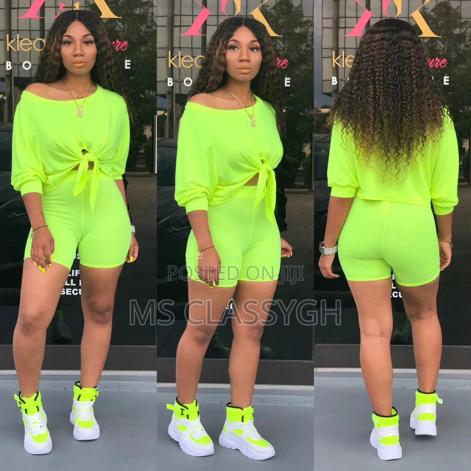Solid Color Tie Up Hem Off Shoulder Bodycon Tracksuit