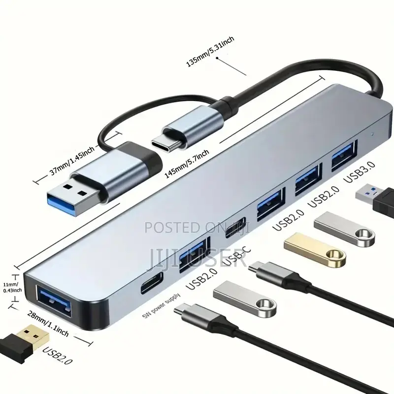 7in1 Multi Ports Usb Type C Hub Splitter Adapter Expansion