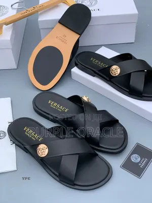 Versace Men's Leather Cross-Strap Medusa Slippers