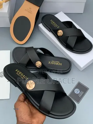 Versace Men's Leather Cross-Strap Medusa Slippers