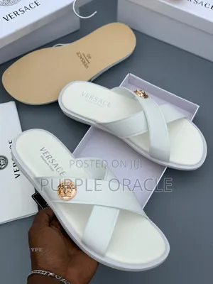 Versace Men's Leather Cross-Strap Medusa Slippers