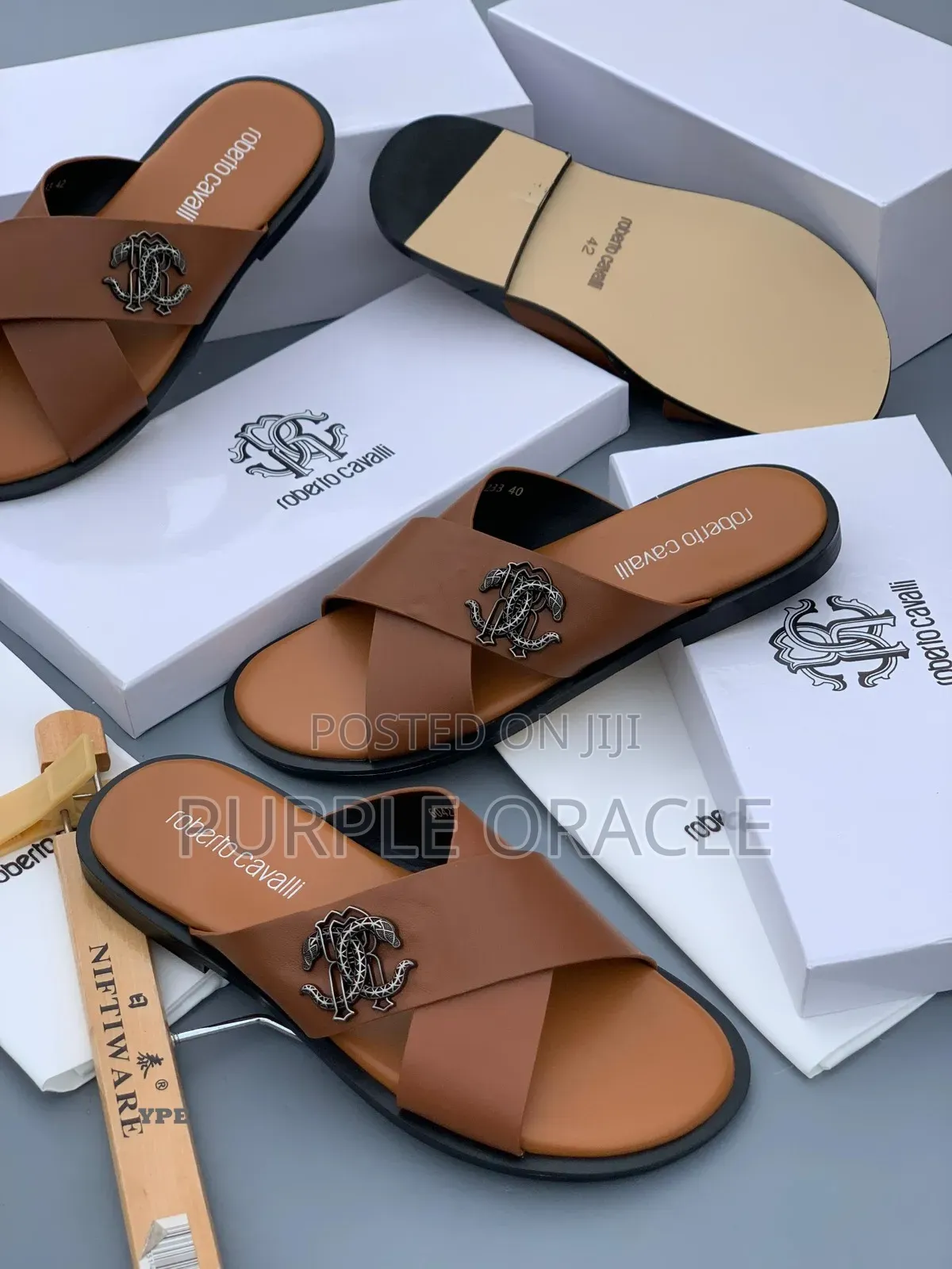 Roberto Cavalli Men's Leather Slides