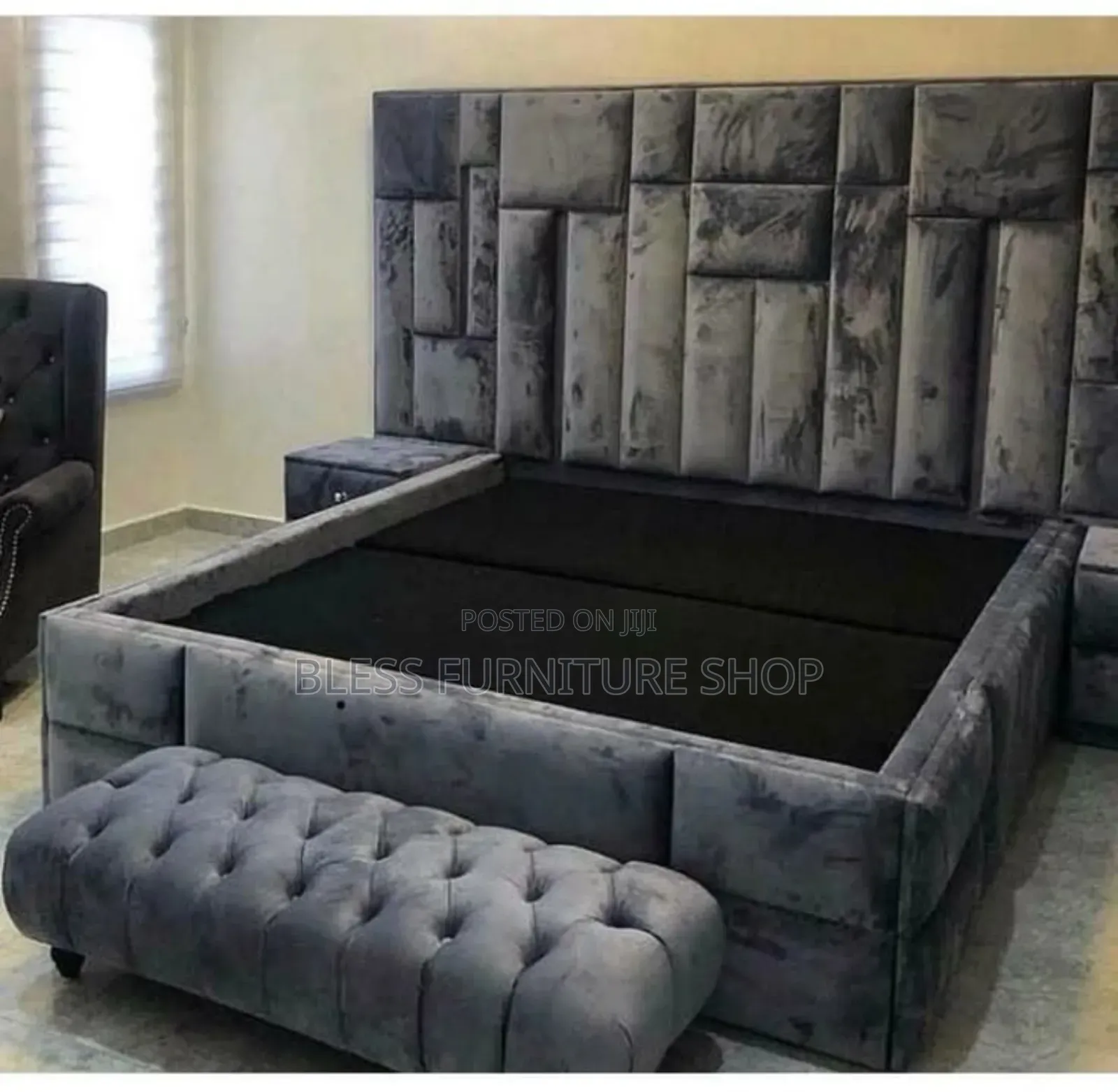 King Size Bed Frame With Side Drawers and Ottoman