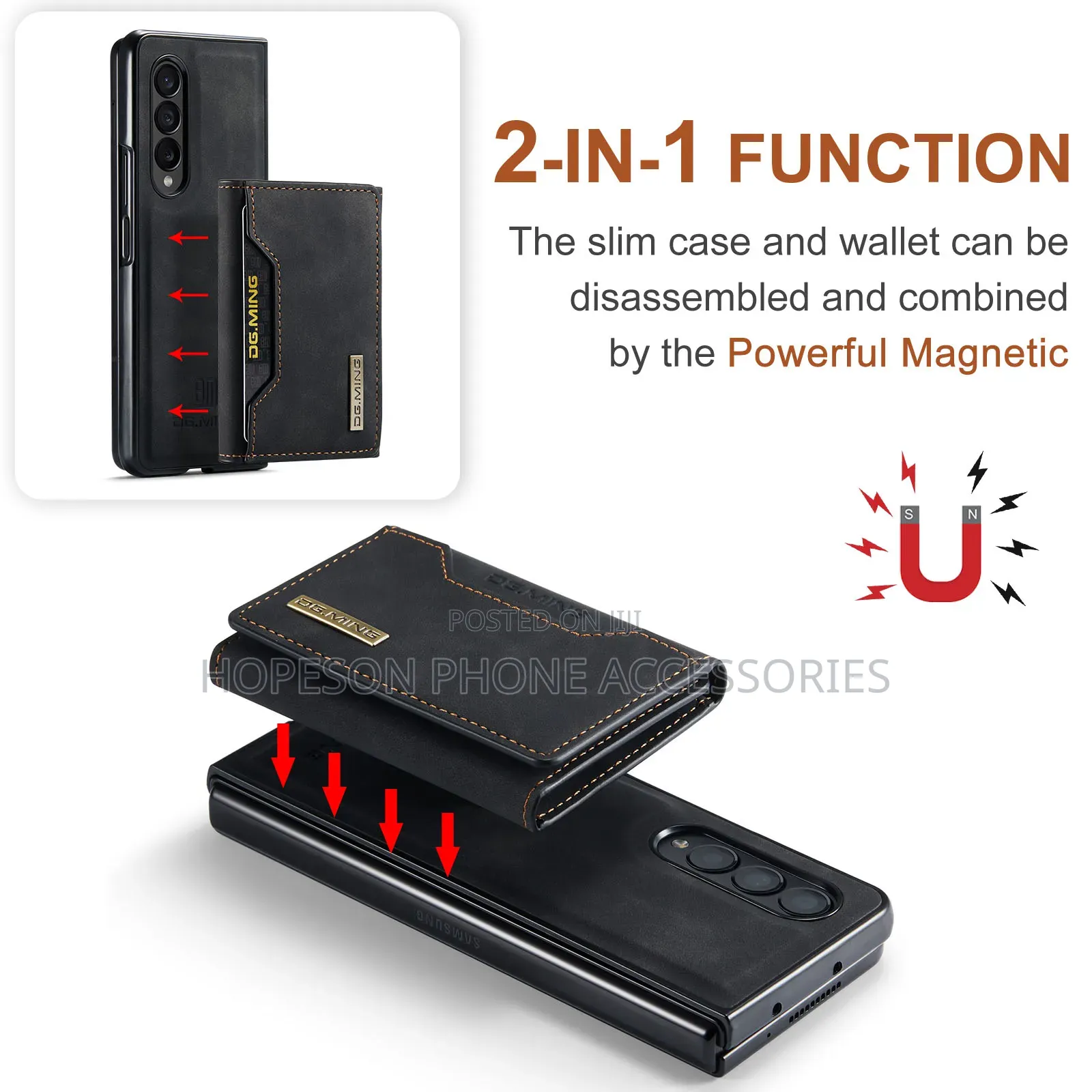 Samsung Z Fold Leather Case With Detachable Magnetic Wallet
