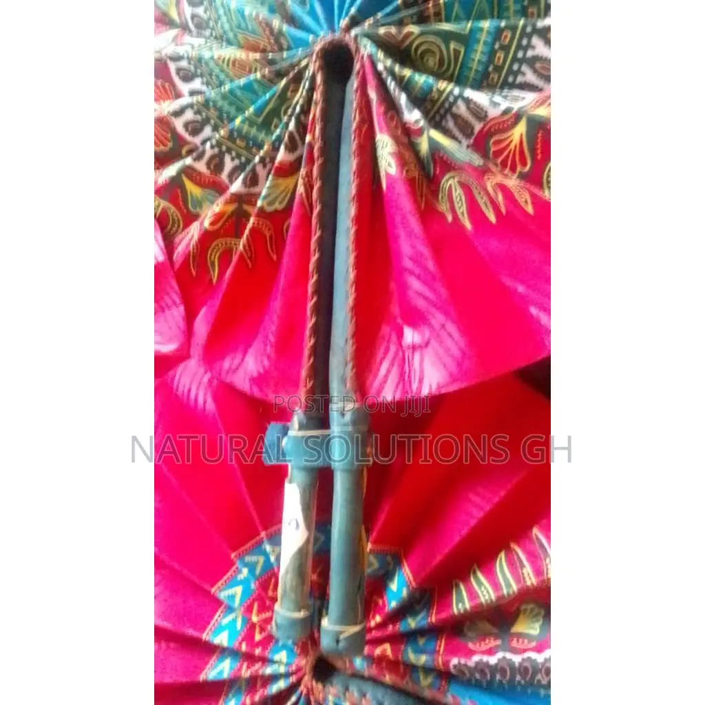 African Print Fan With Leather Handles Handmade in Ghana