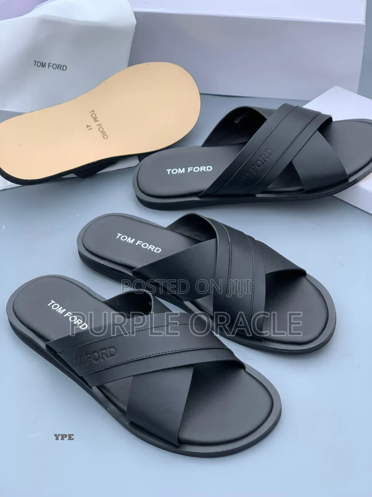 Ford Black Cross-Strap Sandals.