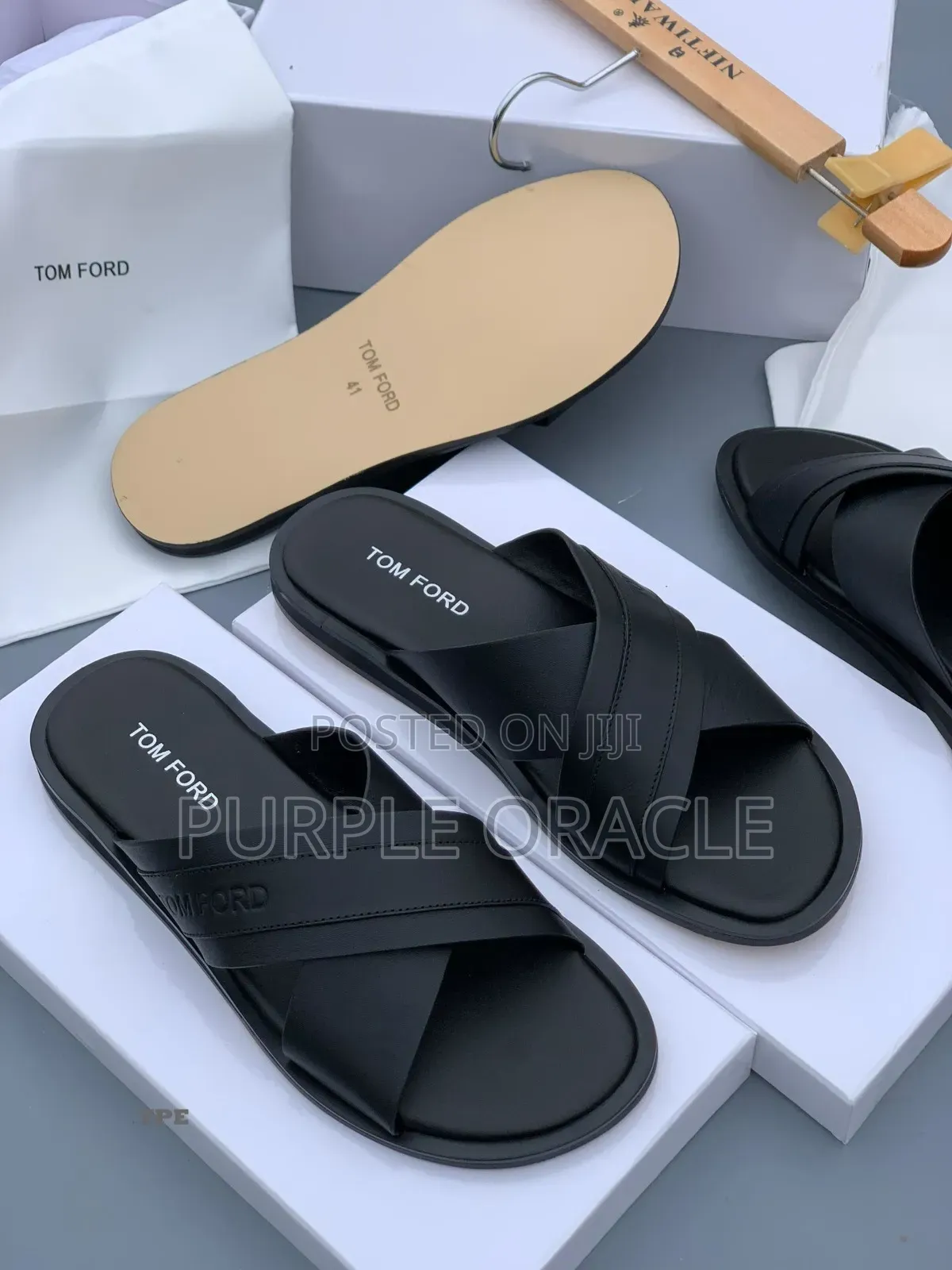 Ford Black Cross-Strap Sandals.