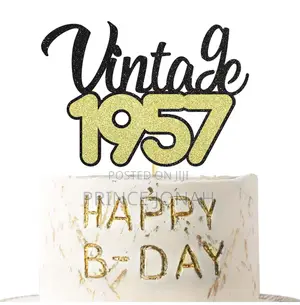 Sotpot 66th Cake Topper Black Gold Glitter Vintage 1957