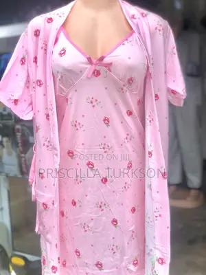 Ladies Night Wear With Coat- Short Sleeve