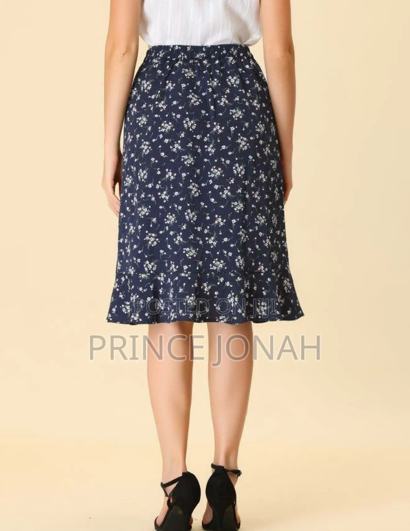 Floral Ruffle Elastic High Waist Button Flowy Split