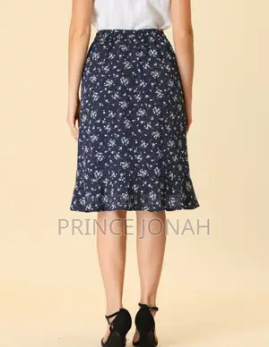 Floral Ruffle Elastic High Waist Button Flowy Split