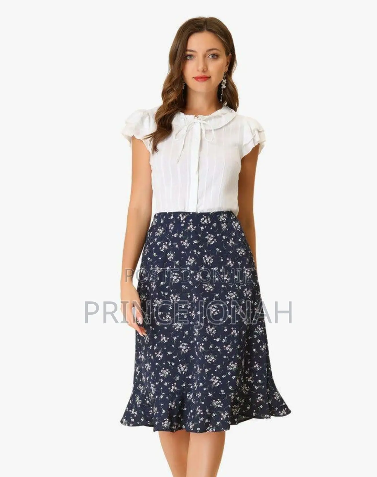 Floral Ruffle Elastic High Waist Button Flowy Split