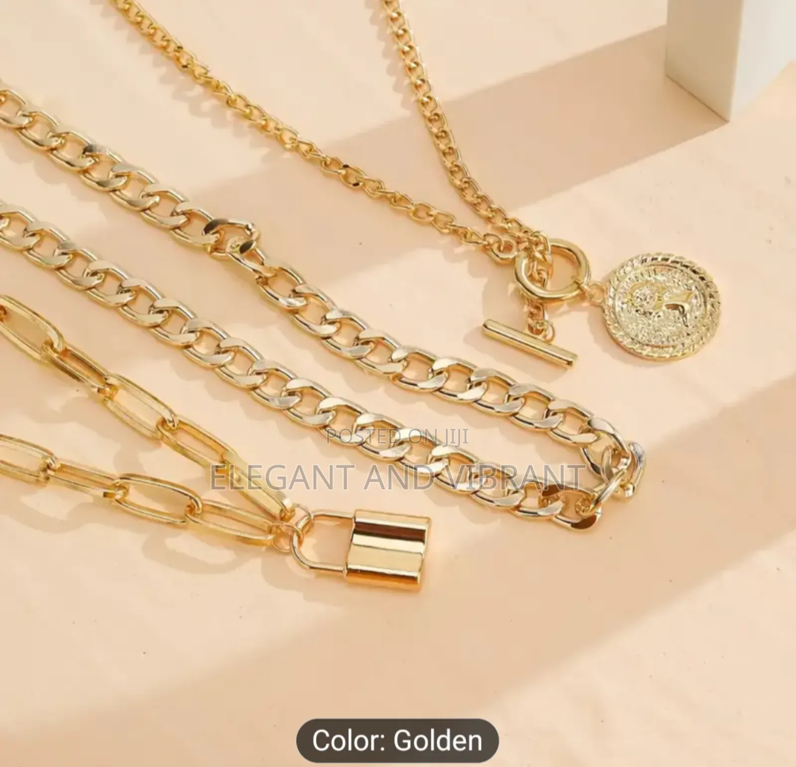 Fashionable Tag and Lock Jewellery Set of 3 Chains