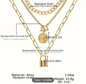 Fashionable Tag and Lock Jewellery Set of 3 Chains