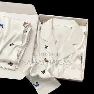 2pc Print Butterfly Faux Silk Satin Pajama