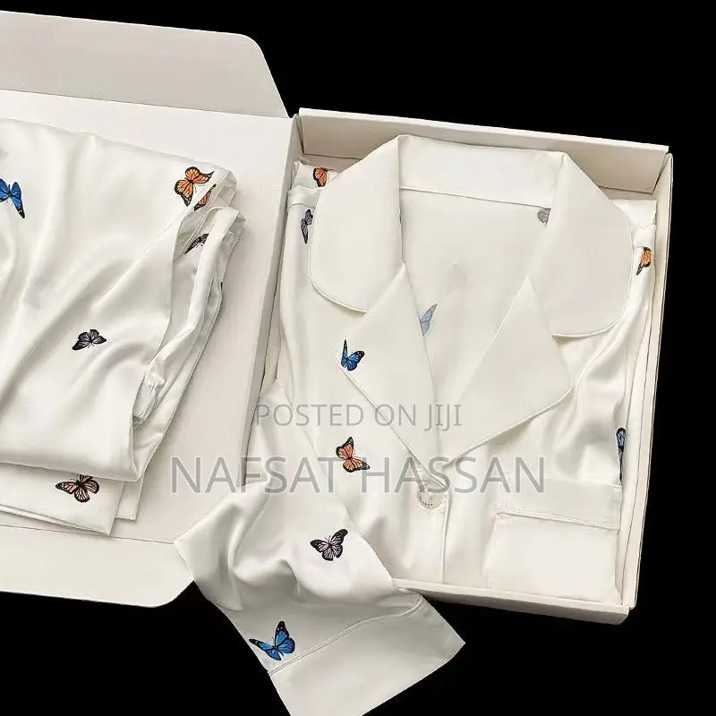 2pc Print Butterfly Faux Silk Satin Pajama