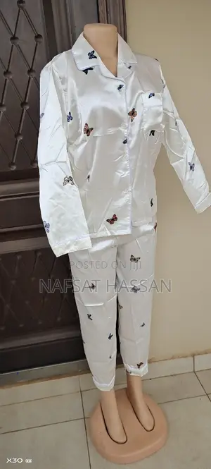 2pc Print Butterfly Faux Silk Satin Pajama