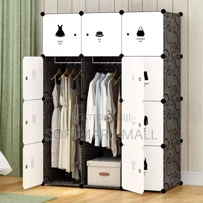 12 Cubes Plastic Wardrobe- Black/White