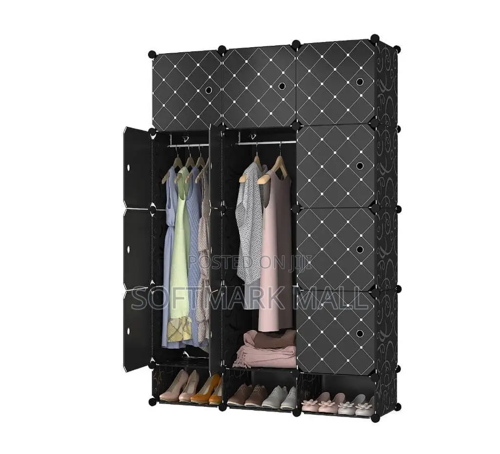 Black 12 Cubes Wardrobe + Shoe Rack