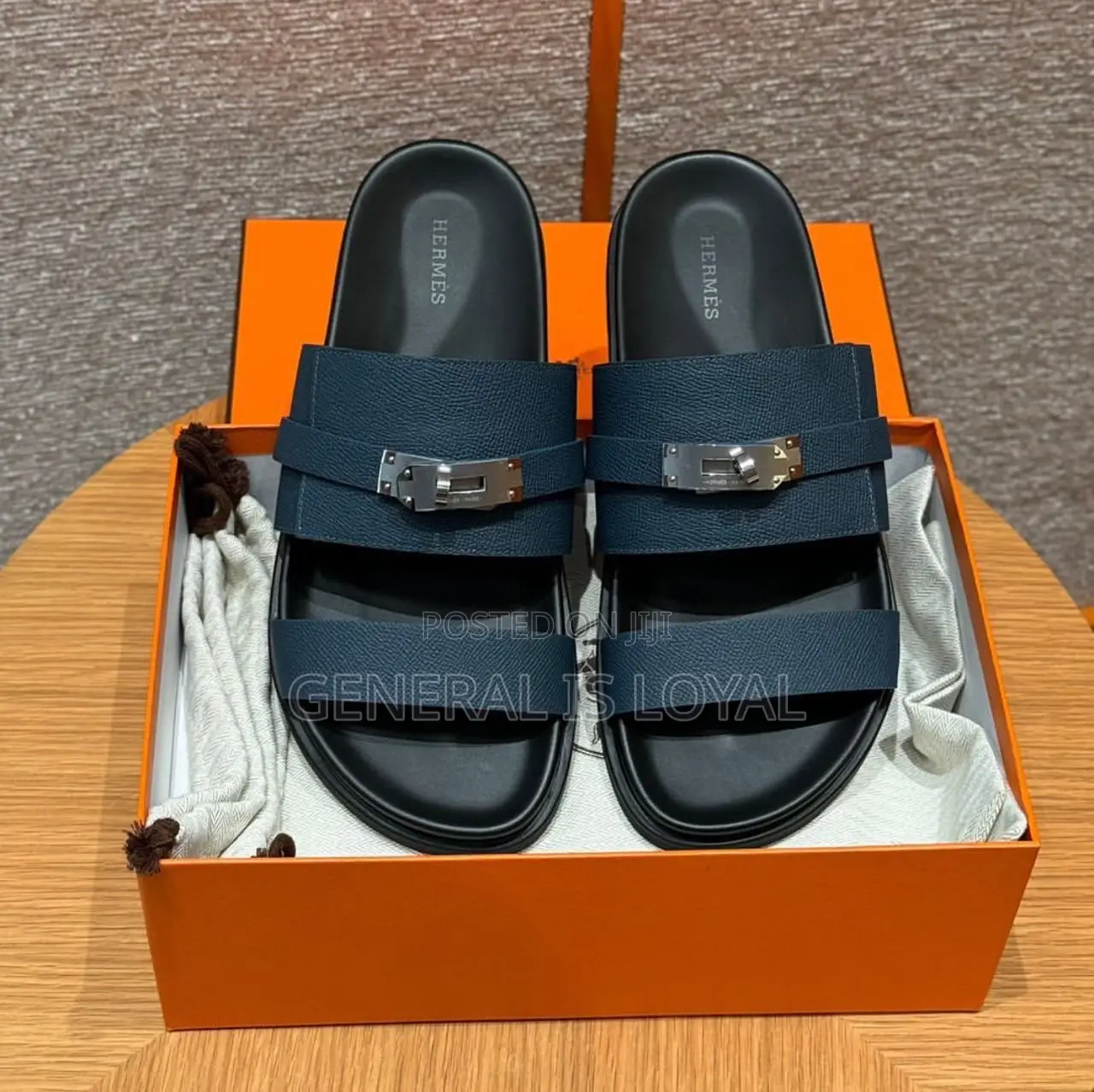Hermes Navi Blue Mens Slippers