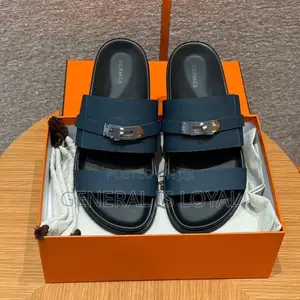 Hermes Navi Blue Mens Slippers