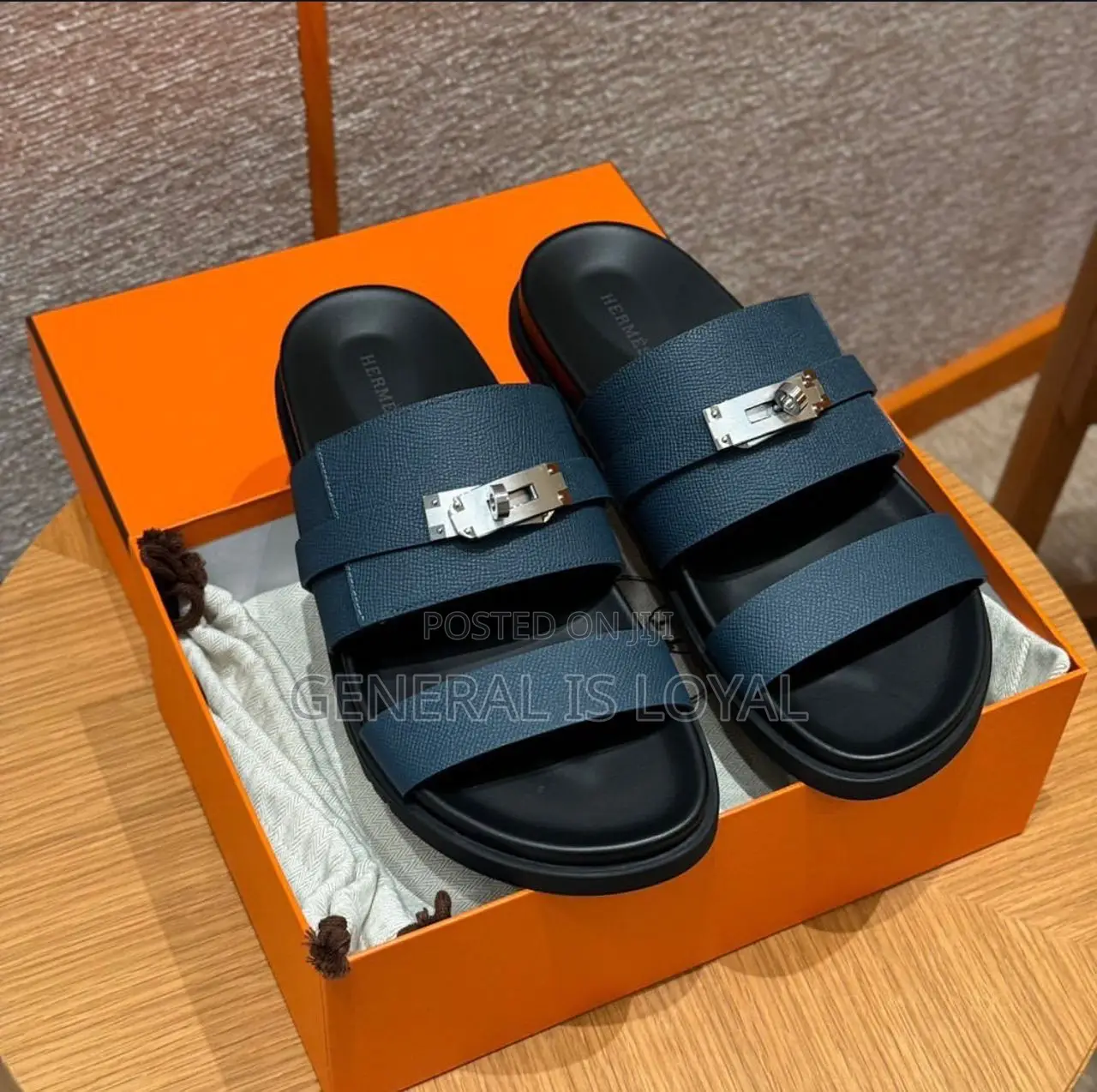 Hermes Navi Blue Mens Slippers