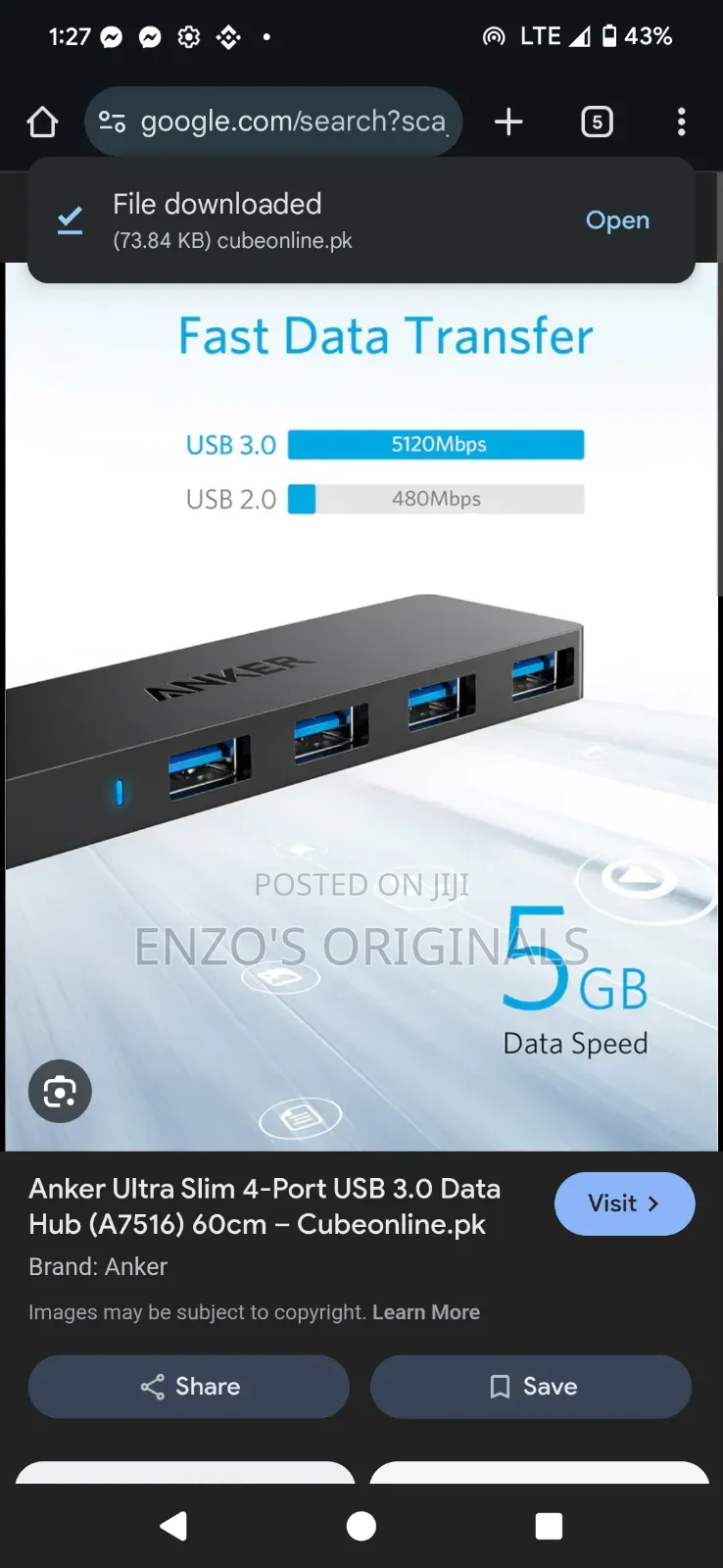 Anker 4 Port Usb 3.0 Hub Extension Used