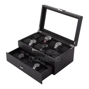 24- Slot Watch Box, Watch Case With Glass Lid, 2 Layers