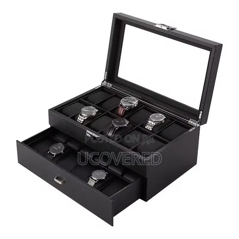 24- Slot Watch Box, Watch Case With Glass Lid, 2 Layers