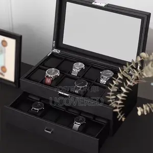 24- Slot Watch Box, Watch Case With Glass Lid, 2 Layers