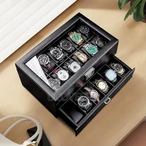 24- Slot Watch Box, Watch Case With Glass Lid, 2 Layers