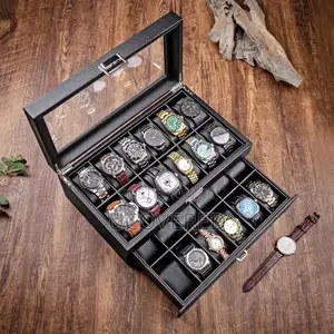24- Slot Watch Box, Watch Case With Glass Lid, 2 Layers