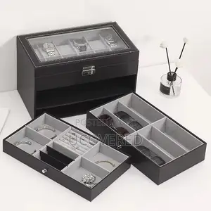 High End 12 Slot Watch Case for Men, With 2-Layer Jewelry