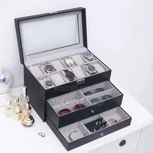 High End 12 Slot Watch Case for Men, With 2-Layer Jewelry