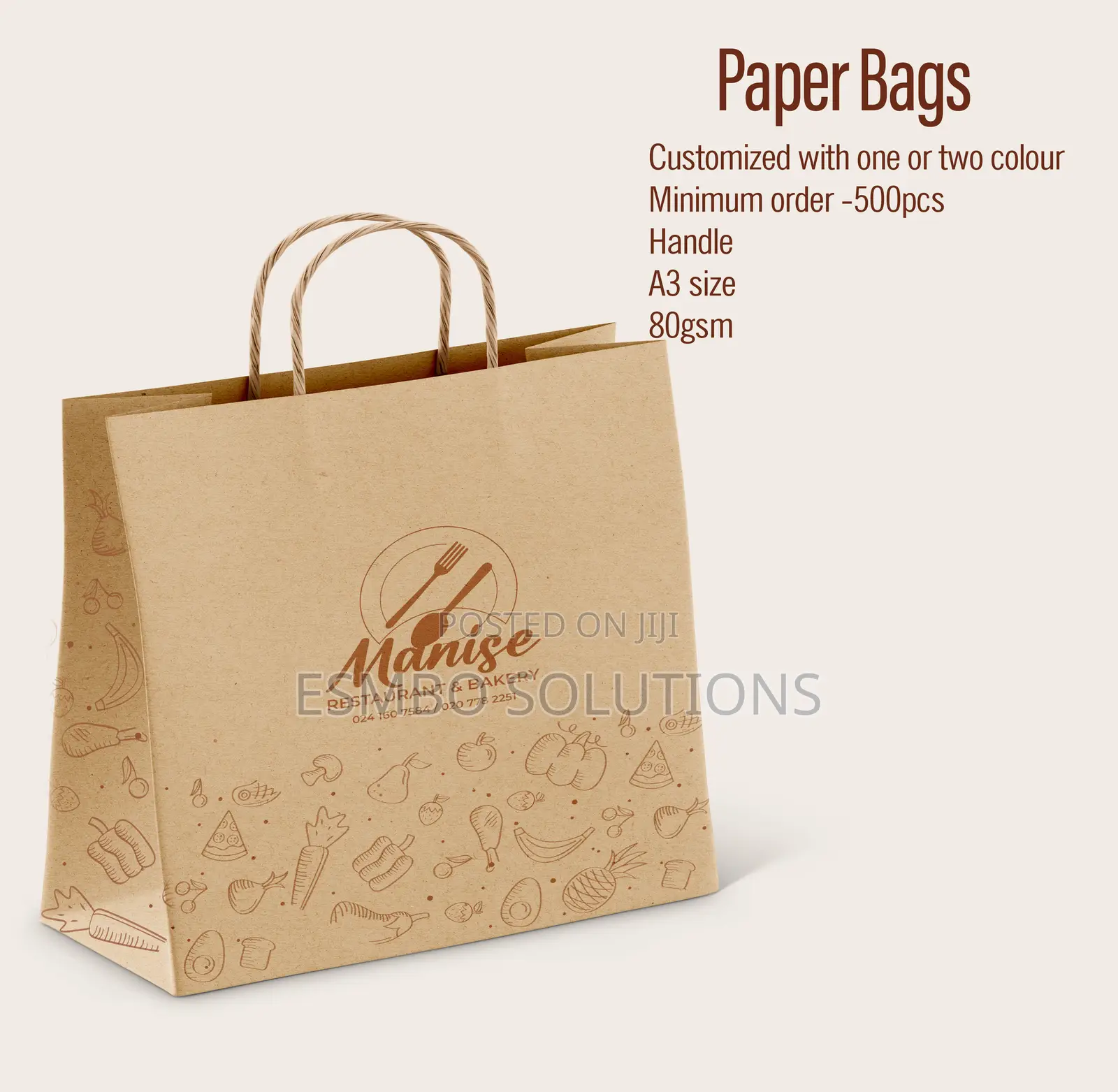 Brown Food Paper Bags | With Sticker - Customized in Anyaa - Printing Services, Esmbo Solutions ...