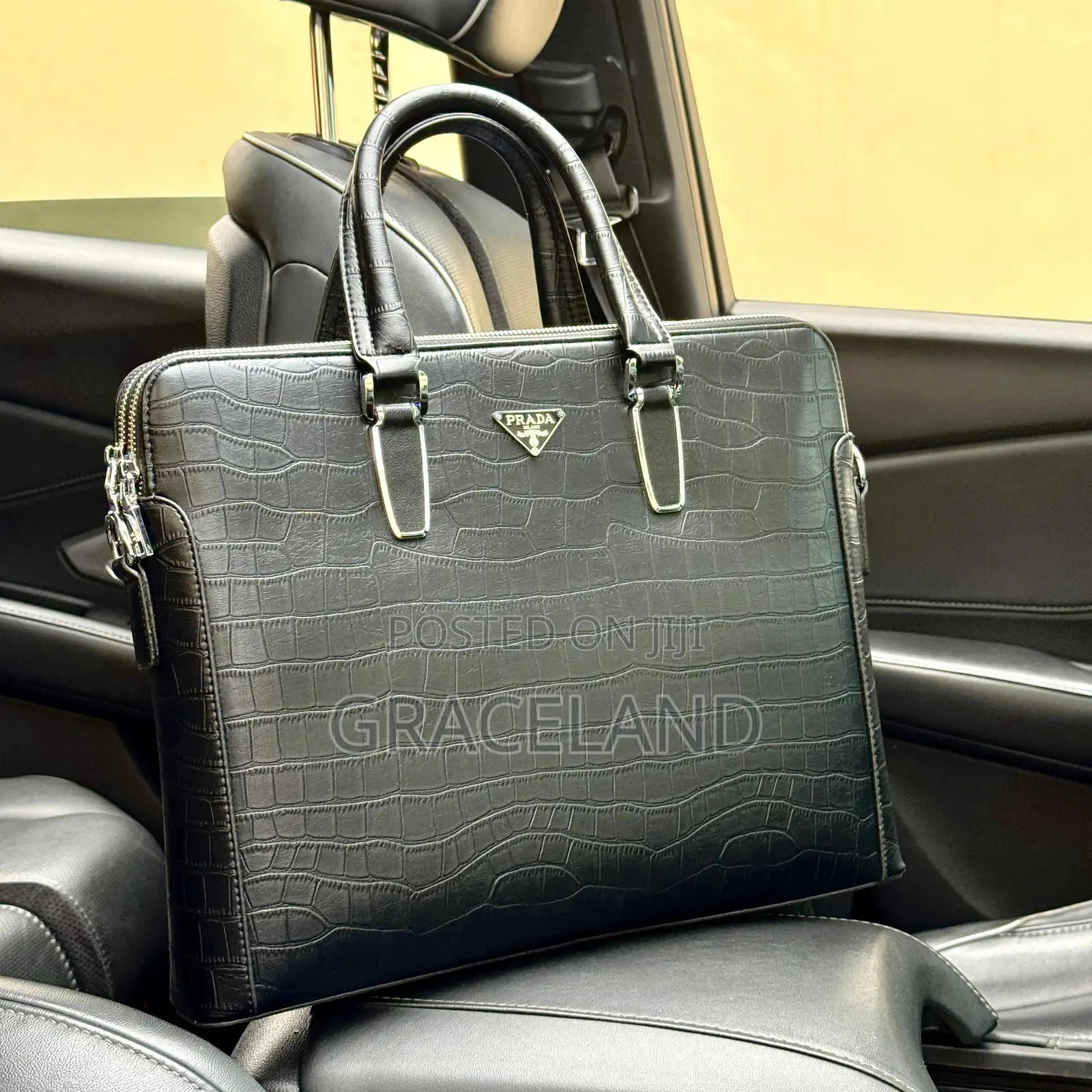 This Is Original Prada 14 Inche Real Pure Leather Briefcase