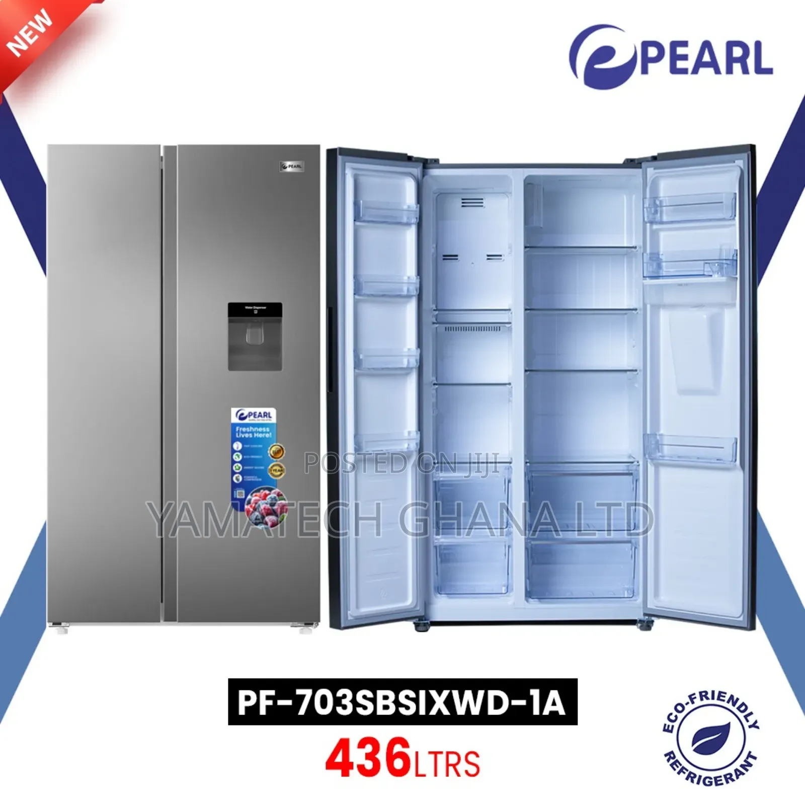 Ultramodern Pearl Side By Side Fridge With Dispenser 436l