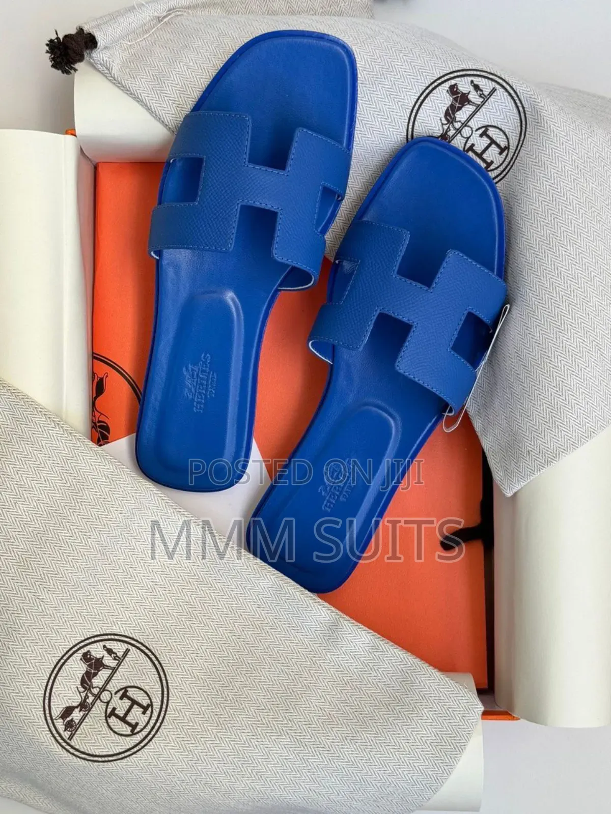 Blue and Orange Ladies Hermes Ladies Slippers Fresh in Box