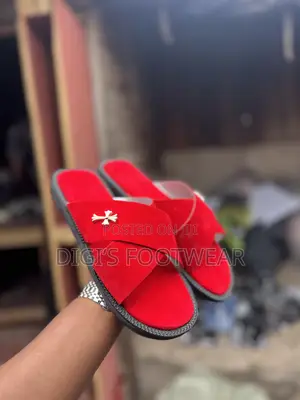 Red Suede Slipper With Crown