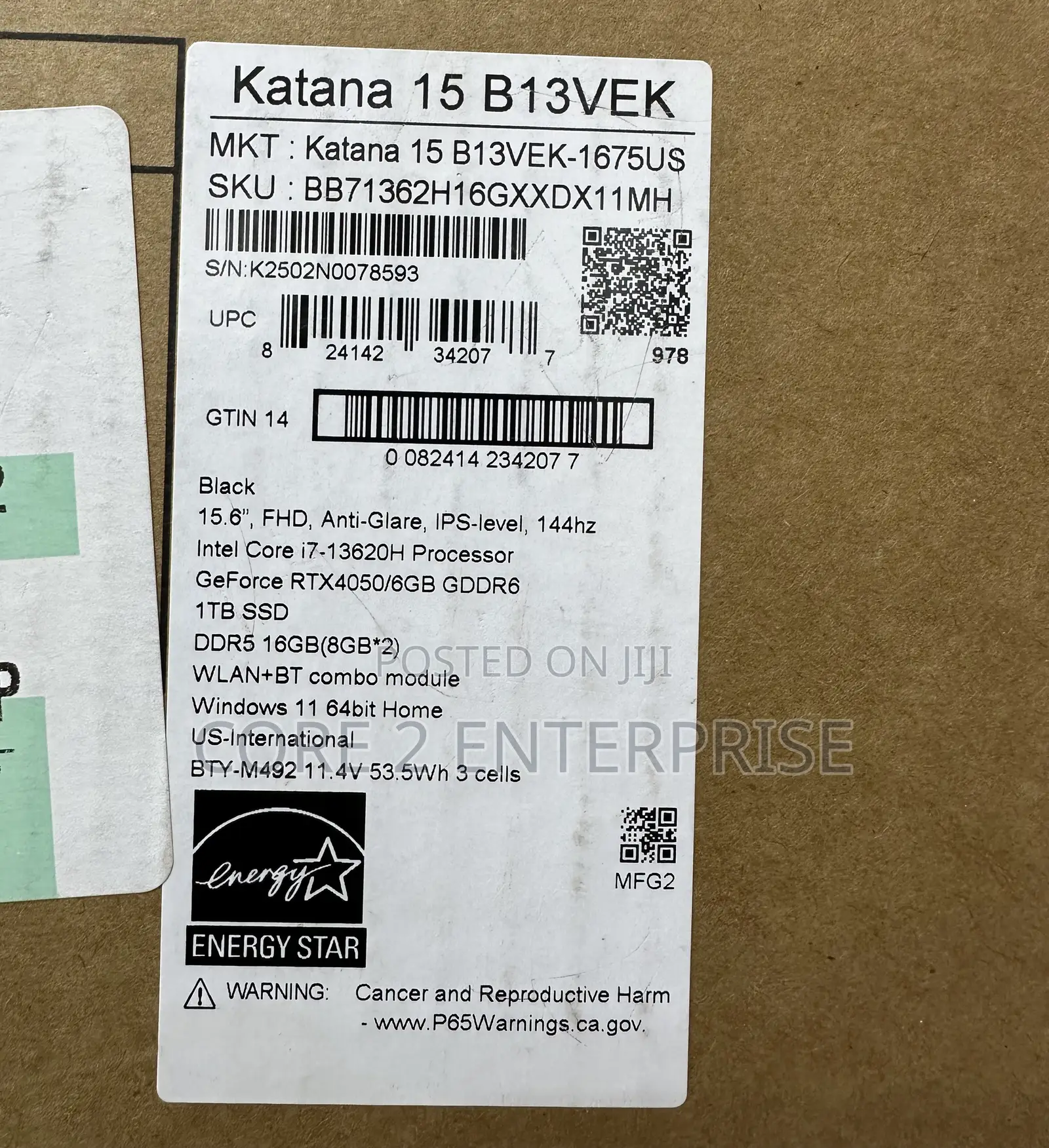New Laptop MSI Katana 15 16GB Intel Core I7 SSD 1T