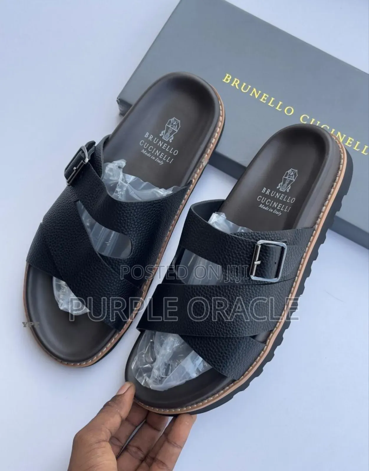 Brunello Cucinelli Men's Black Leather Sandals.
