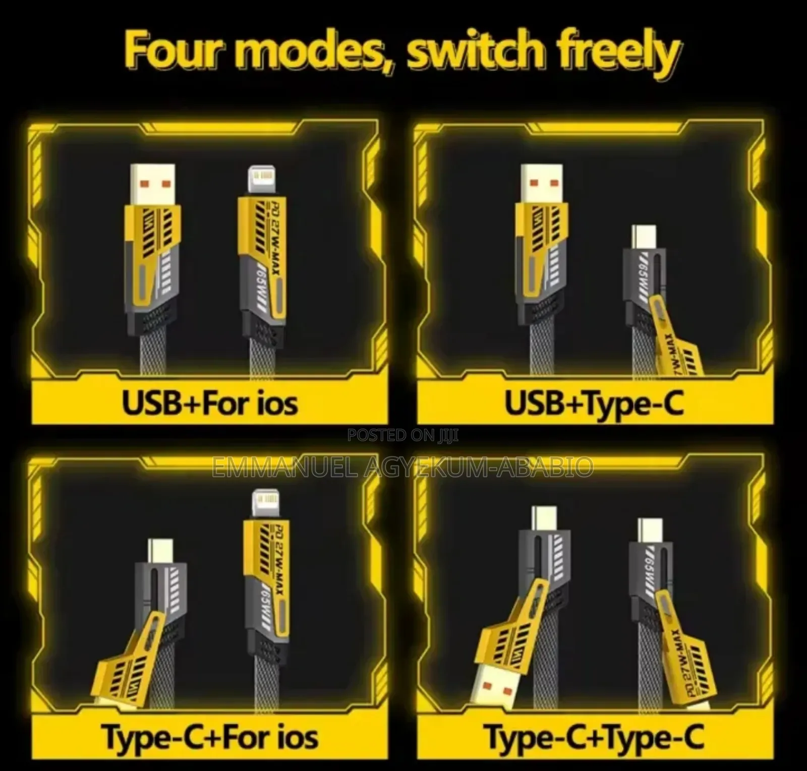 4-in-1 Usb Data Cable 27/65w (Type C, L. Conductor, Usb A)