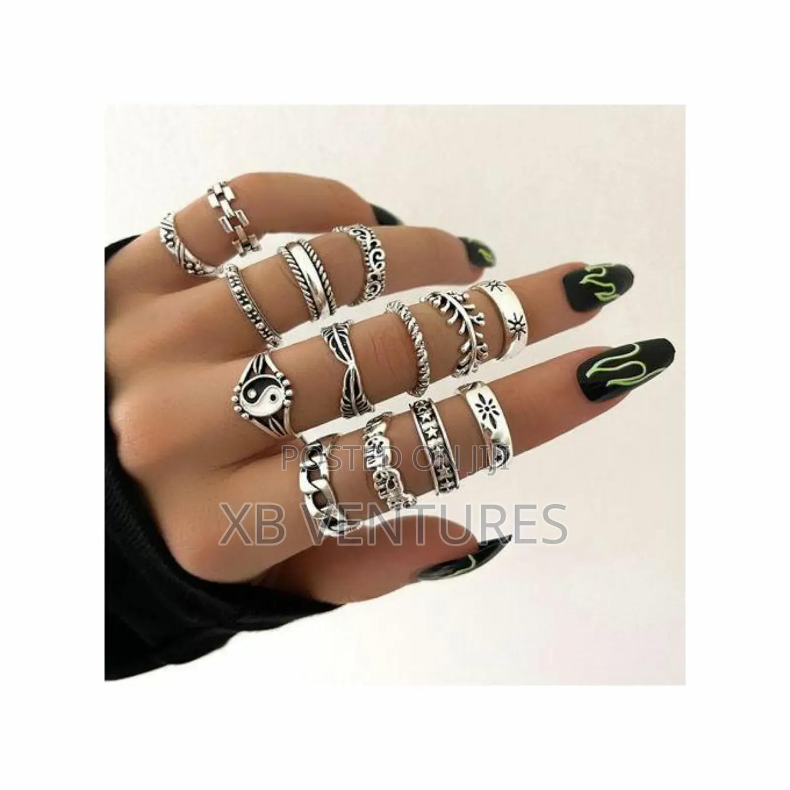 14-Piece Women's Fashion Metal Knuckle Ring Set Silver