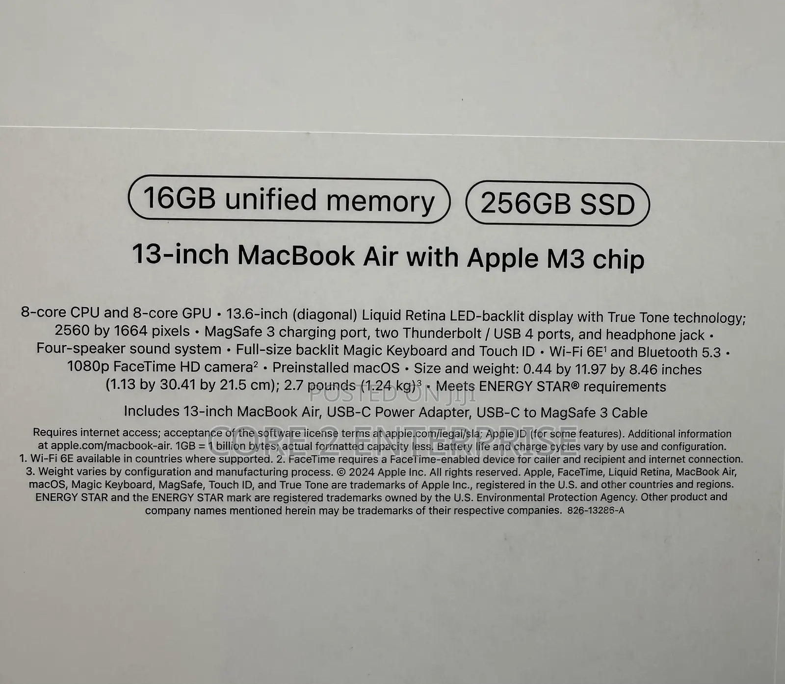 New Laptop Apple MacBook Air 16GB Apple M3 SSD 256GB