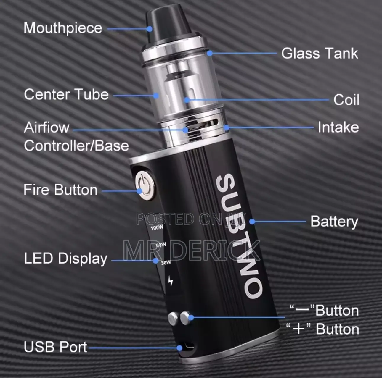 Subtwo 100w Box Mod E Cigarettes Kit Power Adjust Vape Pen