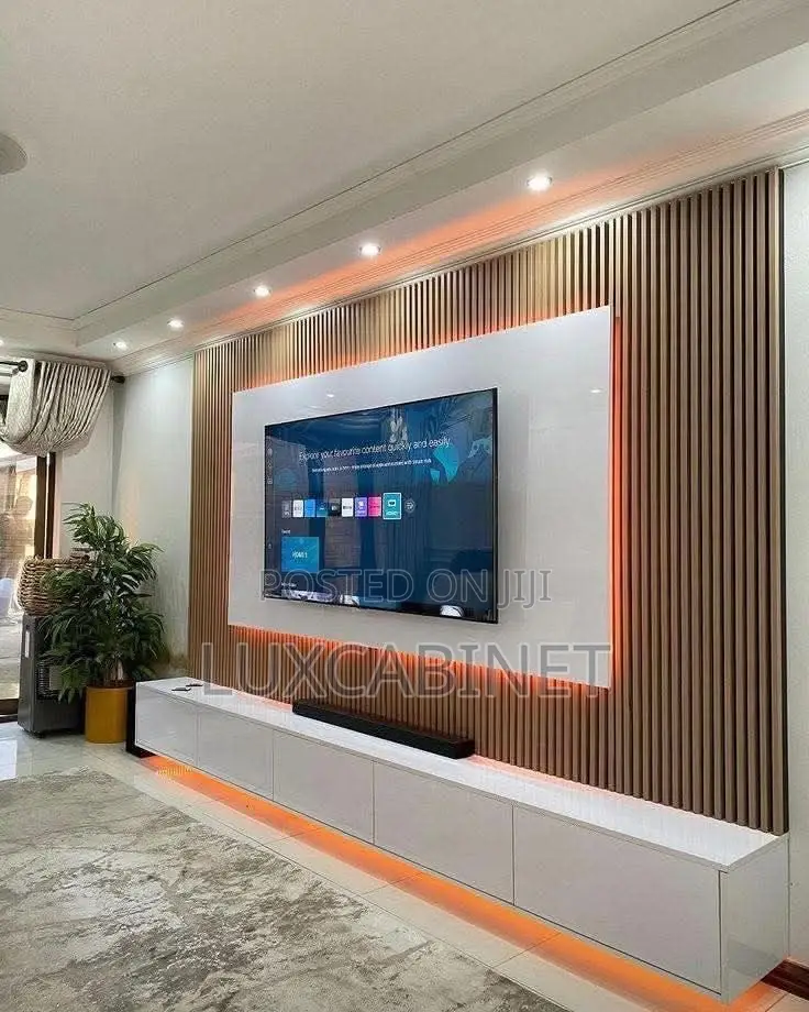 Modern Tv Unit With Wall Panel And Light