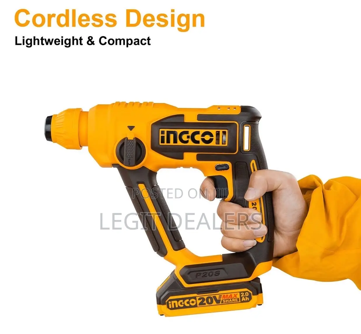 Ingco Cordless Rotary Hammer 20v + 3pcs Drill Bits