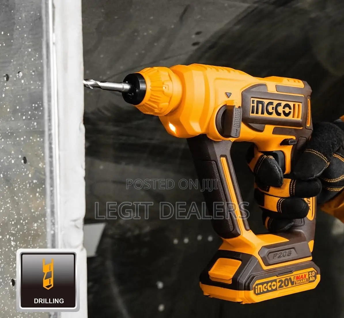Ingco Cordless Rotary Hammer 20v + 3pcs Drill Bits