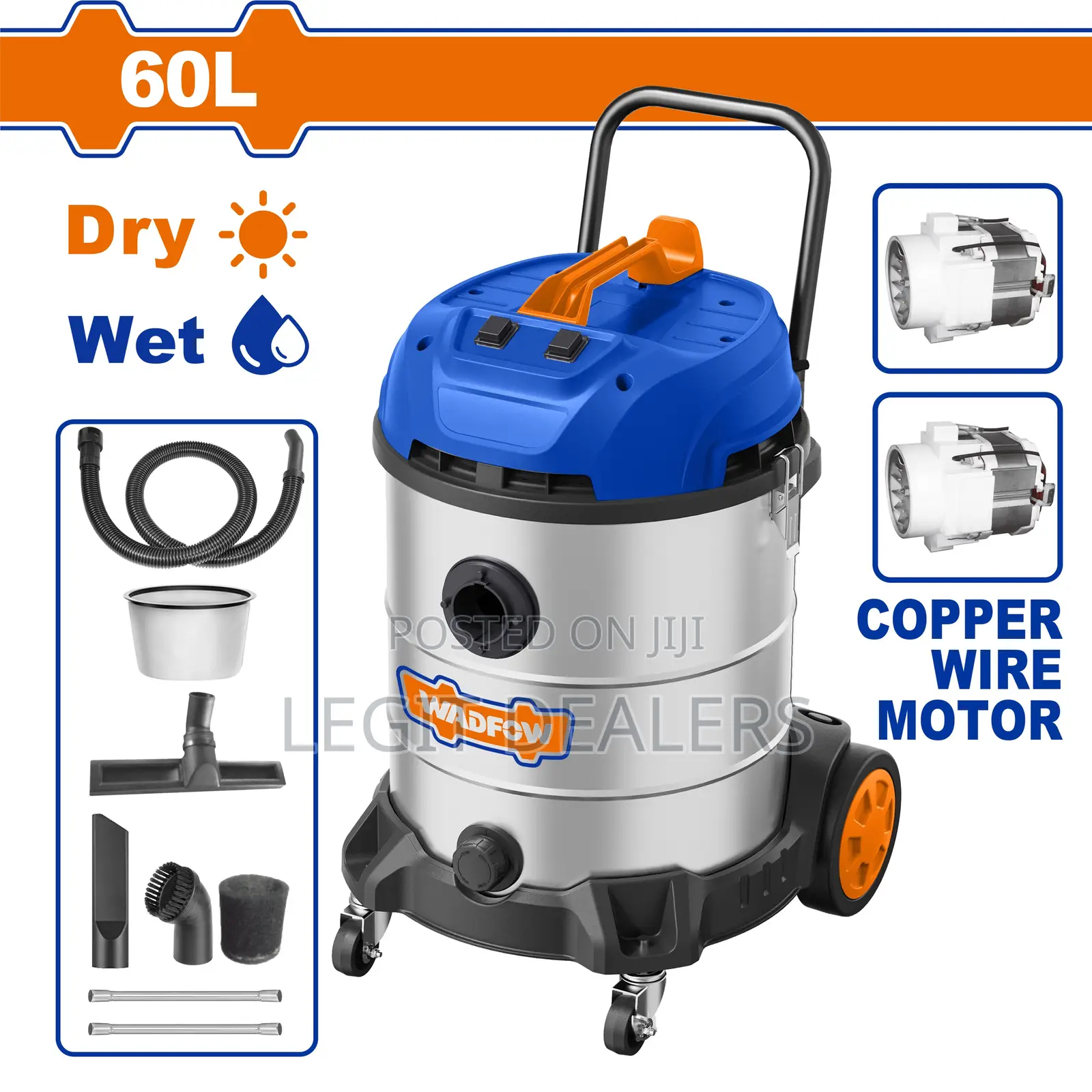 Wadfow Vacuum Cleaner 1200x2 (2400w), 2 Motors, 60l